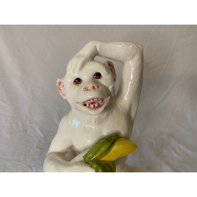 Italian Ceramic Blanc De Chine Monkey With Banana Table Statue Chairish