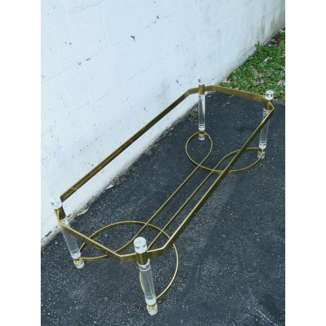 Metal Hollywood Regency Lucitend Brass Finish With Glass Top Coffee Table For Sale - Image 7 of 11