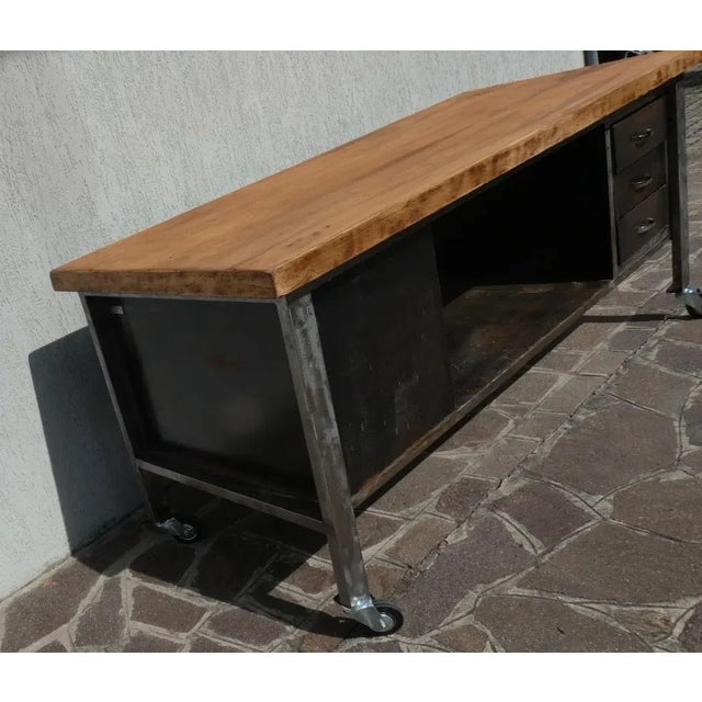 Metal Industrial Island Counter in Steel and Walnut, 1970s For Sale - Image 7 of 13