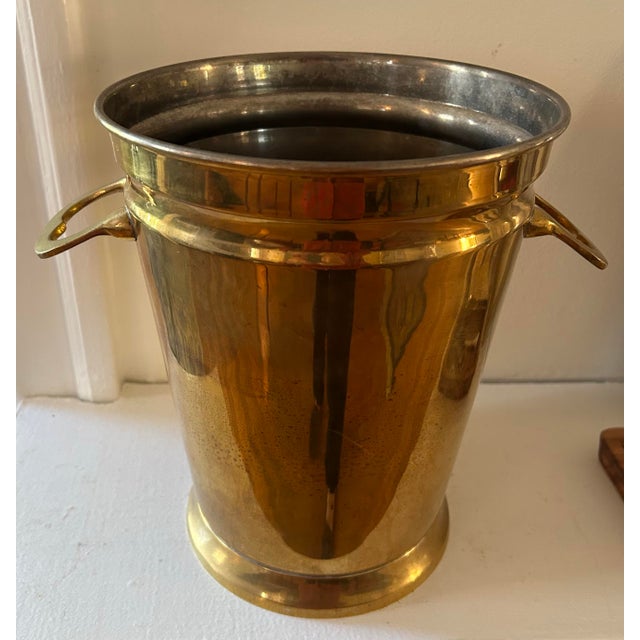 Vintage brass champagne/wine cooler, closely resembling designs from makers like Skultuna or mid-century Italian and...