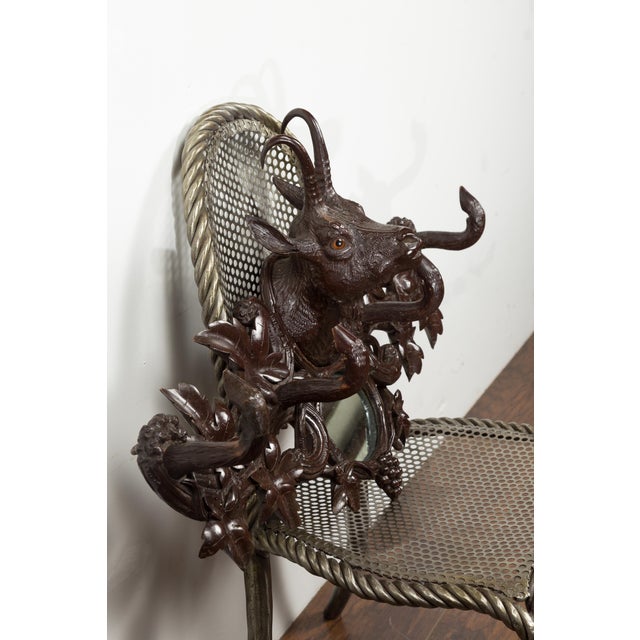 Black Forest 1900s Carved Wooden Plaque with Chamois Motif, Foliage and Mirror For Sale - Image 9 of 10