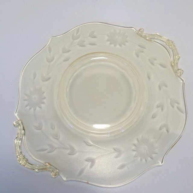 1930s Yellow Floral Etched Lancaster Platter 1930's For Sale - Image 5 of 12