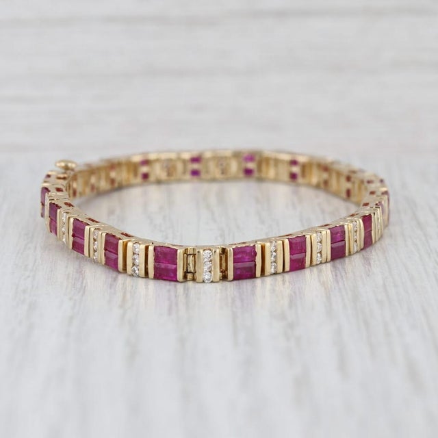 Mid 20th Century 5.98ctw Ruby Diamond Tennis Bracelet 14k Yellow Gold 6.75" 4.2mm For Sale - Image 4 of 7