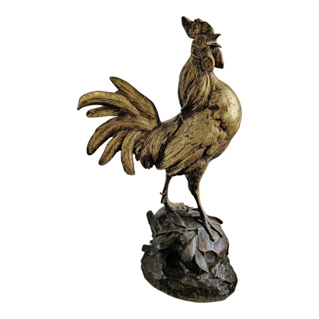Antique French Bronze Rooster Signed For Sale