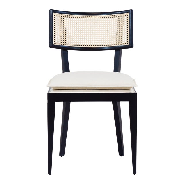Octavia Dining Chair With Rattan Backrest and Upholstered Seat For Sale