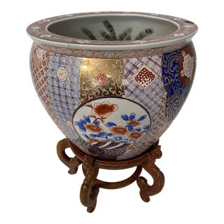 Large Imari Fishbowl Planter With Stand For Sale