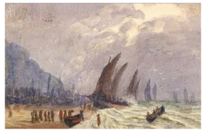 E. Venis, Fishing Luggers, Stade Beach, Hastings, Late 19th Century, Watercolour