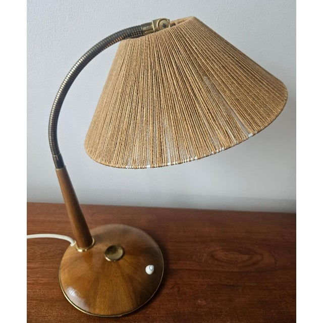 Wood Teak and Sisal Table Lamp from Temde Leuchten, Switzerland, 1960s For Sale - Image 7 of 8