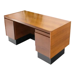 American Walnut Ed Wormley for Dunbar Double Pedestal Desk w/ Folding Return