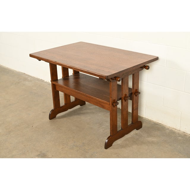 Stickley Style Antique Mission Oak Arts & Crafts Metamorphic Library Table Monk's Chair | Newly Refinished For Sale - Image 15 of 15