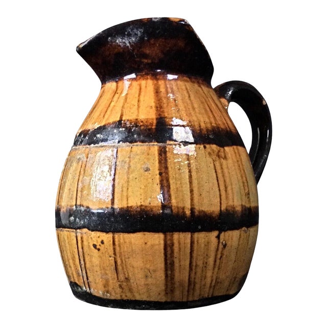 Antique Ceramic Barrel-Shaped Pitcher For Sale