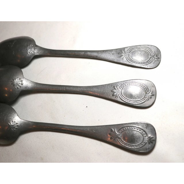 18th Century Share Large Rare Set 3 Antique 18th Century Dutch Solid Heavy Cast Pewter Spoon For Sale - Image 5 of 11