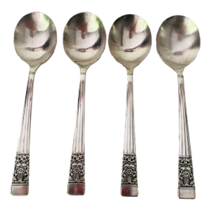 Vintage Community Plate Silver Plated "Coronation"Pattern Soup Spoons S/4
