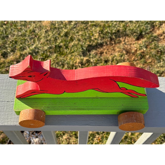 Early 20th C. Artisan Hand-Carved + Painted Wooden Red Fox Wheeled Toy For Sale - Image 9 of 11