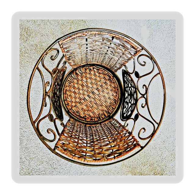 Rustic European 1970s Scrolled Wrought Iron & Woven Rattan Wastebasket -Elegant Yet Rustic For Sale - Image 3 of 4