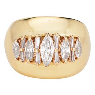 60s Vintage 1.25ct Diamond Bombe Ring 14k Yellow Gold Wide Cigar Band Sz 6 For Sale