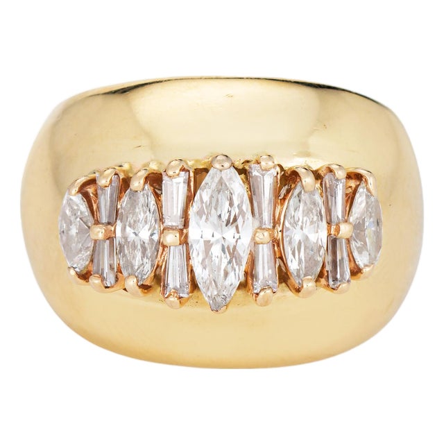 60s Vintage 1.25ct Diamond Bombe Ring 14k Yellow Gold Wide Cigar Band Sz 6 For Sale