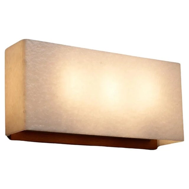 Large Wall Lamp with Textured Diffuser and Teak Frame from Kontakt-Werkstätten, 1960 For Sale - Image 9 of 9