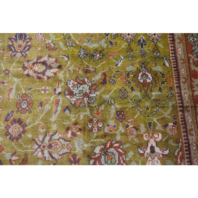 1890s Antique Oversized Green Olive Floral Knotted Wool Persian Sultanabad Rug For Sale - Image 9 of 9