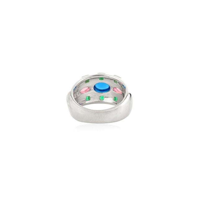 Metal Art Deco Designer Dome Ring With Multicolor Stone- Size 6 For Sale - Image 7 of 10