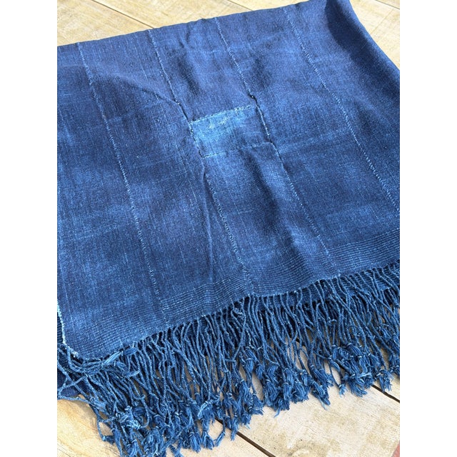 Vintage African Indigo Denim Mossi Mudcloth 74” L X 37” W Textile | No. 111 For Sale - Image 4 of 9