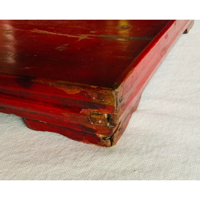 Red 19th Century Chinese Elmwood Red Lacquer Tea Tray For Sale - Image 8 of 12