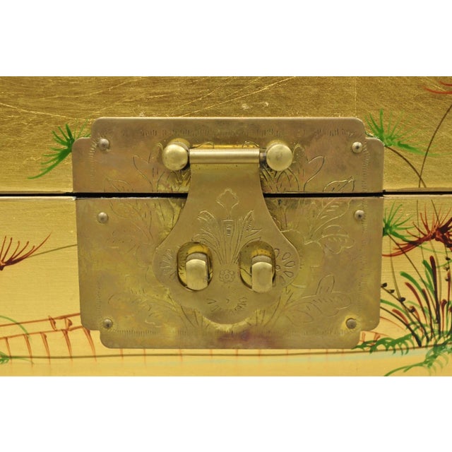 Chinoiserie Vintage Chinese Oriental Gold Leaf Dome Lid Jewelry Box W/ Soapstone Figures For Sale - Image 3 of 18