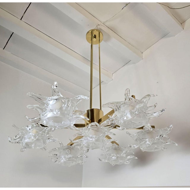 Mid-Century Modern 1990s Mid Century Modern Murano Glass and Brass Chandelier For Sale - Image 3 of 15