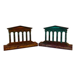 Antique Neoclassical Pantheon Style Temple Facade Architectural Salvage Bookends - A Pair For Sale