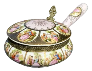 Antique French Porcelain Silent Butler With Hand-Painted Rococo Courting Scenes