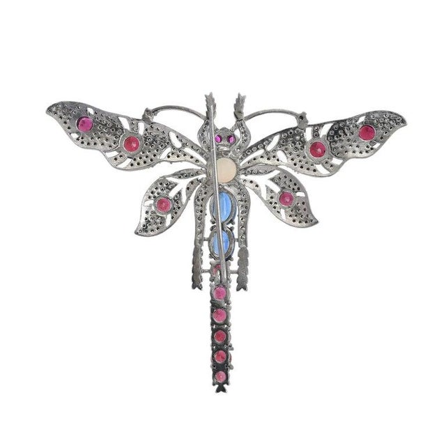 Early 21st Century French Victorian Dragonfly Brooch Featuring Multi Gems and Diamonds For Sale - Image 5 of 7