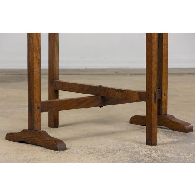 Wood Antique Country French Farmhouse Oval Oak Vendange Wine Tasting Table For Sale - Image 7 of 11