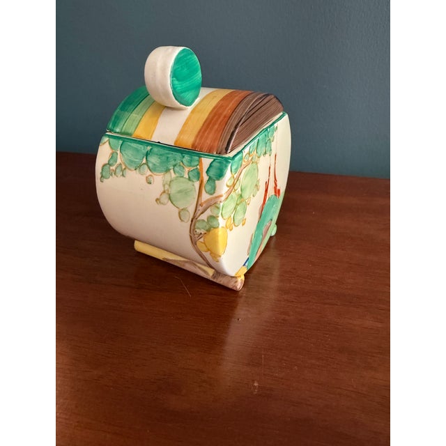 Art Deco Clarice Cliff Fantasque Bizarre “Secrets” Pattern Sugar Bowl With Lid – Newport Pottery England For Sale - Image 3 of 7