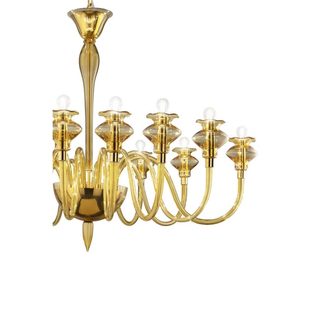 Huge Italian lively amber Murano Glass Chandelier Elegant chandelier in amber made in Murano glass and gold plated metal...