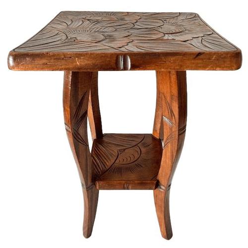 Wood Antique Art and Crafts Hand-Carved Side Table from Liberty & Co, 1910s For Sale - Image 7 of 7