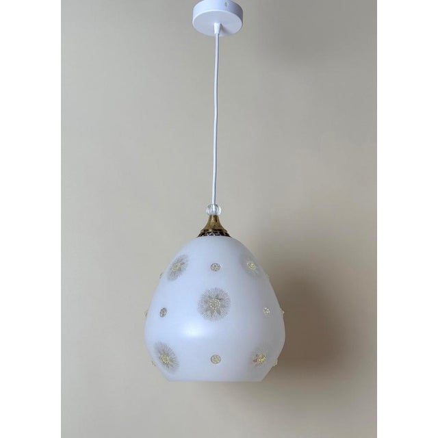 Swedish Milk Glass Pendant with Floral Motif and Brass in the style of Harald Notini, 1960s For Sale - Image 10 of 18