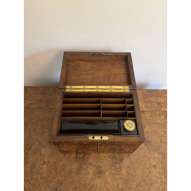 Wood Antique Victorian Burr Walnut Stationary Box, 1860s For Sale - Image 7 of 9