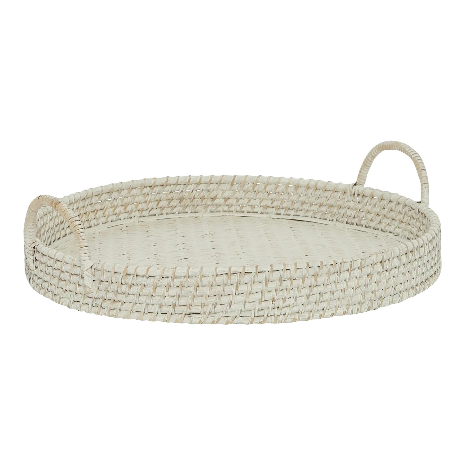 White Round Rattan Tray, Large | Chairish