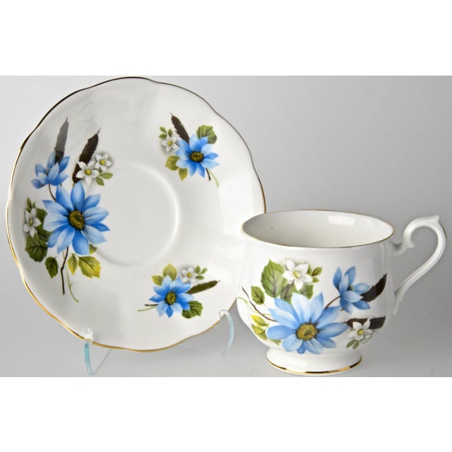 Ceramic Mid 20th Century Blue Rose Cups & Saucers, Set of 6 For Sale - Image 7 of 9