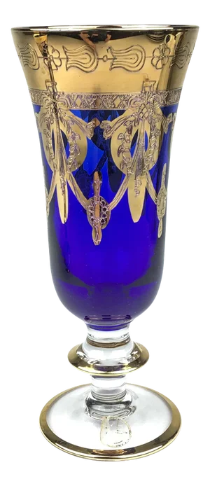 Vintage 24k Overlay Cobalt Blue Champagne Flute Italy