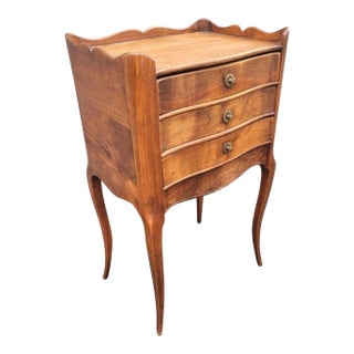 1940s French Refinished Walnut Three Drawer Bedside Table Nightstand For Sale