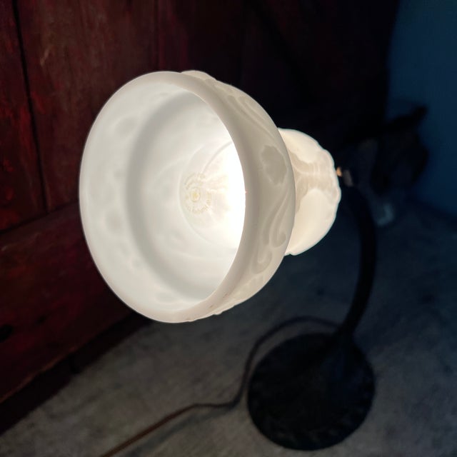 1930s Aladdin Gooseneck Desk Lamp With Embossed Milk Glass Shade For Sale - Image 13 of 17