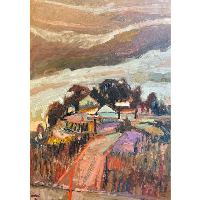 Jean Krille, Landscape 124, Oil on Masonite, 1983 For Sale - Image 7 of 9