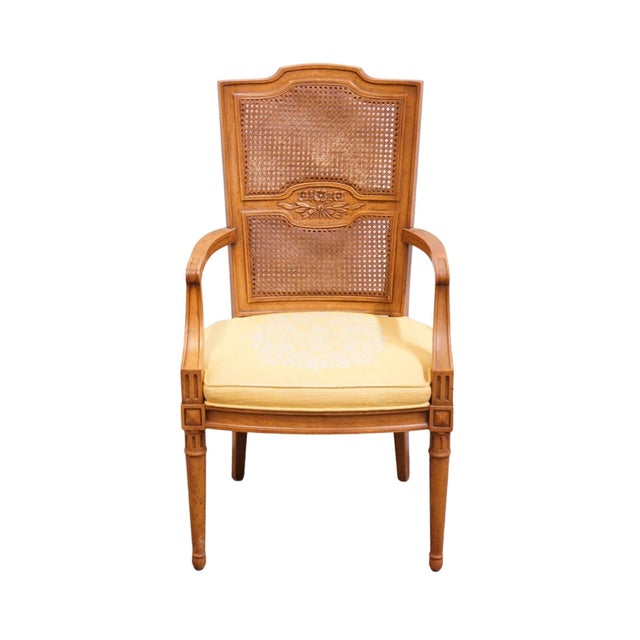 Mediterranean Henredon Furniture Walnut Italian Mediterranean Cane Back Dining Arm Chair For Sale - Image 3 of 10