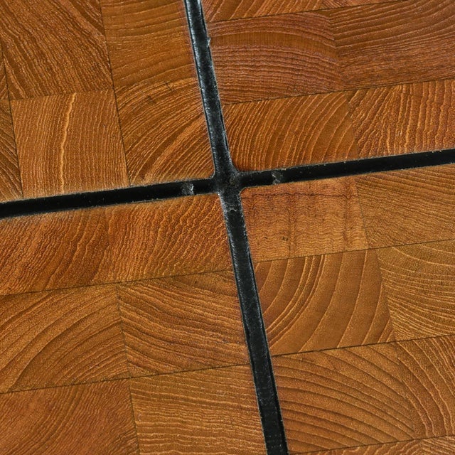 Square 49.5 Inch Danish Teak Butcher Block Coffee Table on Black Iron Base For Sale - Image 17 of 17