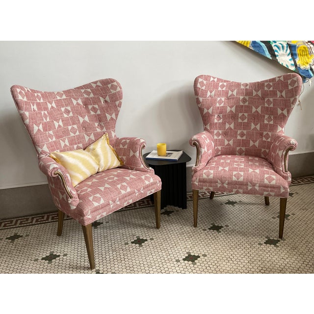 Pair of 1960s Fireside Wingback Chairs Upholstered in Fermoie Fabric For Sale - Image 11 of 12