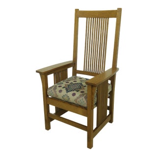 Stickley Mission Oak High Spindle Back Armchair For Sale