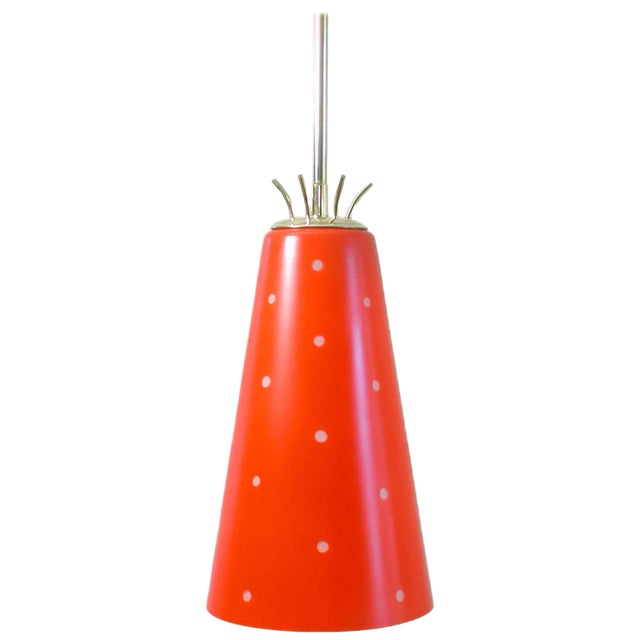 Mid-Century Scandinavian Red Glass and Brass Pendant, 1950s For Sale