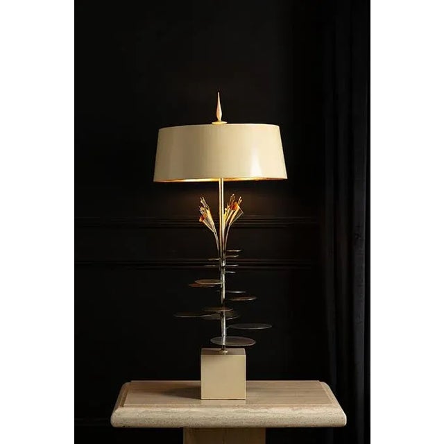 Brass 1970's Mid-Century Modern French Lilly Pad Table Lamp For Sale - Image 8 of 11