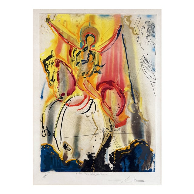 Salvador Dali, Le Cavalier Triomphant, 1973, Drypoint Etching on Chromolithograph For Sale